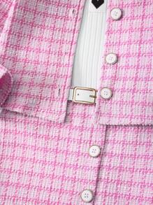 SHEIN Young Girl Plaid Print Jacket & Belted Skirt & Tank Top Plaid Young Girls Setskids Dress Set