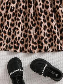 Váy viền bèo in họa tiết da báo cho cô gái trẻ - Màu Khaki - Xem 5