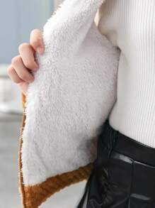 SHEIN Tween Girl Two Tone Drop Shoulder Hooded Teddy Jacket - Coffee Brown - View 5