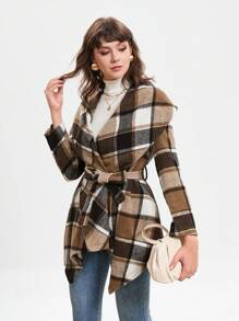 GENKIRA In kẻ sọc Cổ áo thác nước Thắt lưng Áo khoác - Nhiều màu - Xem 1