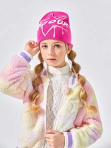 SHEIN 1pc Printed Warm Beanie Hat - Hot Pink - View 2