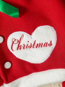 Baby Girl Heart & Gingerbread Man Embroidery Bow Front Thermal Lined Coat