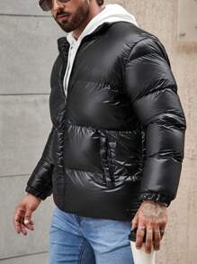 Manfinity Homme Men Zip Up Padded Coat For Winter - Black - View 6