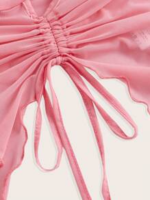 SHEIN ICON Drawstring Front Asymmetrical Hem Tube Top - Baby Pink - View 4