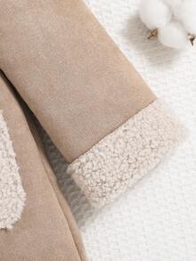 SHEIN 女小童雙口袋毛絨內襯連帽外套