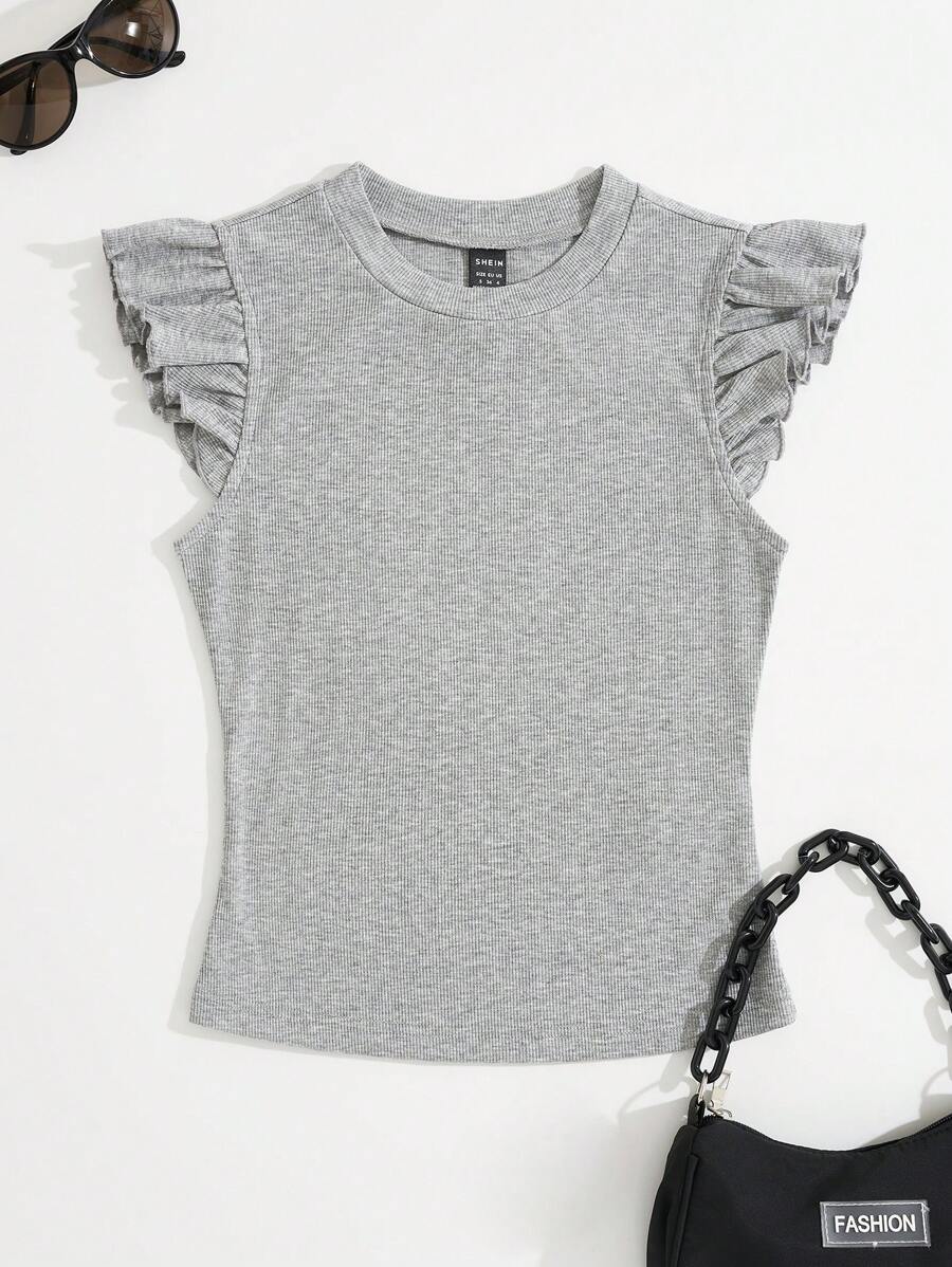 Soleia Ruffle Trim Rib-knit Tee