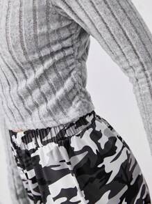 SHEIN 少女純色 T 恤和迷彩印花闊腿褲 - 灰色 - 查看 6