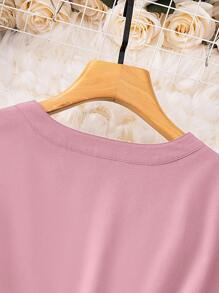 SHEIN LUNE 大碼捲邊袖缺口領前紐扣襯衫 - 粉色 - 查看 5