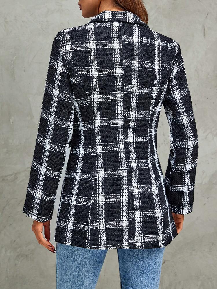 Plaid Print Double Breasted Overcoat Without Belt Fall Cloth For Women
