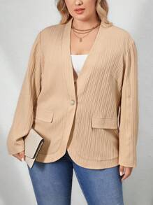 SHEIN LUNE Plus Solid Flap Detail Coat - Apricot - View 5