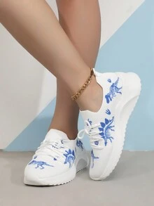 女款戶外印花圖案一腳蹬運動鞋 - 藍白色 - 查看 4