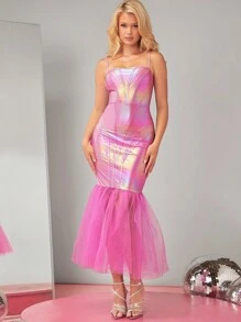 Hauture 全息美人魚擺半身裙背心連衣裙 - 淺粉色 - 查看 6