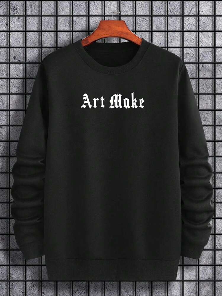 Men Plus Slogan & Figure Graphic Drop Shoulder Sweatshirt