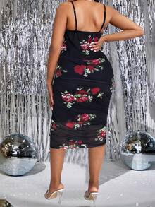 Maweii 大碼印花吊帶緊身洋裝不附腰帶 - 黑色 - 查看 2