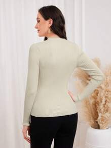 Modelyn Cut Out Button Front Sweater Knit Pullover Fall Winter Outfit