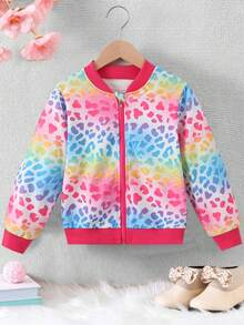 SHEIN Young Girl Leopard Ombre Print Zip Up Bomber Jacket - Multicolor - View 6