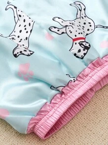 SHEIN 女小童卡通圖案拼接滾邊緞面睡衣套裝 - 淺藍色 - 查看 2