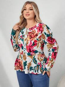 SHEIN Clasi 大碼花卉印花拉鍊夾克 - 白色 - 查看 5