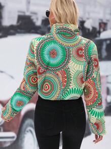 SHEIN Essnce 曼陀罗印花拉链短款夹棉外套冬季服装 - 彩色 - 查看 3