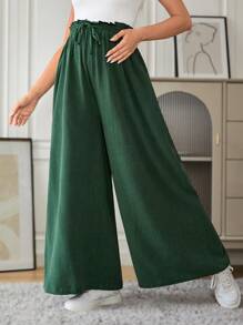 SHEIN Maternity Paperbag Waist Wide Leg Pants - Green - View 1
