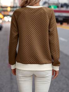 SHEIN LUNE 拼接邊插肩袖運動衫 - 卡其色 - 查看 2