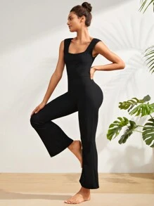 Lifespree 後背繫帶喇叭運動連體褲 - 黑色 - 查看 5