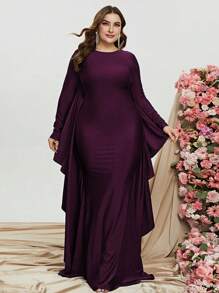 Hơn Chất rắn Nếp may phóng đại Cắt tỉa Chiều dài sàn Ăn mặc trang trọng - Màu tím - Xem 1
