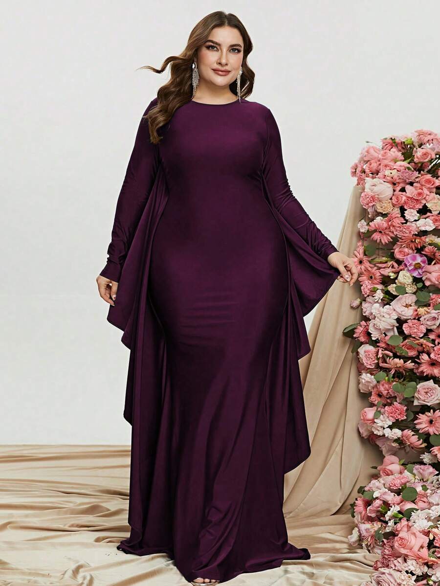 Hơn Chất rắn Nếp may phóng đại Cắt tỉa Chiều dài sàn Ăn mặc trang trọng - Màu tím - Xem 1