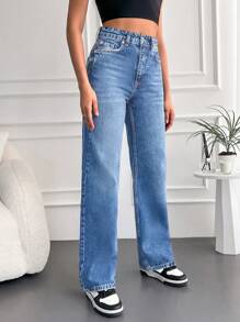 RueChic Women's Whisker Pocket Wide Leg Jeans - Baby Blue - View 3