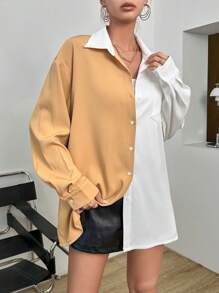 SHEIN Essnce Two Tone Drop Shoulder Pocket Patched Shirt - Multicolor - View 4