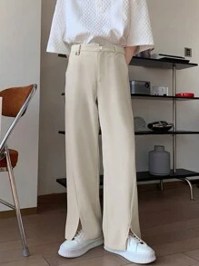 Manfinity Hypemode 男士寬鬆剪裁斜口口袋分擺褲 - 卡其色 - 查看 1