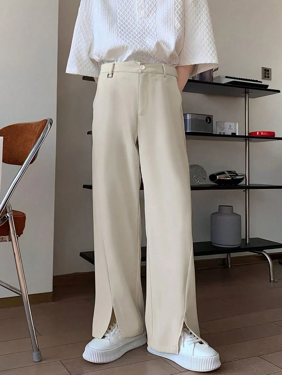 Manfinity Hypemode 男士寬鬆剪裁斜口口袋分擺褲 - 卡其色 - 查看 1