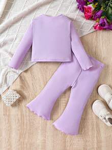 SHEIN 女嬰字母圖案扭結下擺T恤&喇叭褲