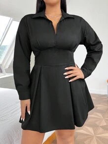 SHEIN EZwear Hơn Chất rắn Chi tiết xếp li Váy sơ mi - màu đen - Xem 1