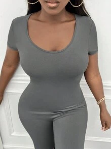 Slaydiva Mono unitard unicolor de cuello scoop - Gris Claro - Ver 5