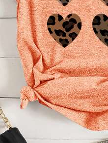 SHEIN Young Girl Leopard & Heart Print Tee - Orange - View 3