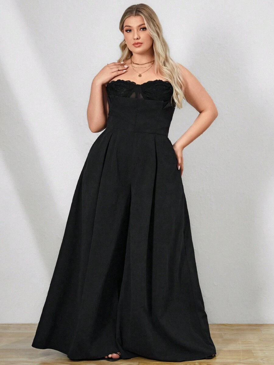 GAUTII Plus Solid Wide Leg Pants - Black - View 1