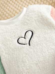 SHEIN 女嬰愛心刺繡撞色絨毛衛衣和褲子 - 彩色 - 查看 3