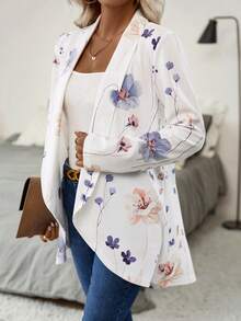 SHEIN Clasi Áo khoác mở phía trước in hoa - trắng - Xem 3