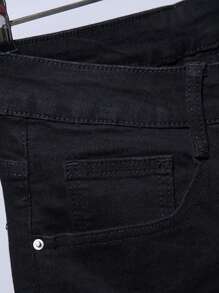 Manfinity Roughcore Men Cotton Letter Graphic Ripped Frayed Jeans, Men Graphic Jeans, Black Ripped Jeans Men, Men Hip Hop Jeans, Men Streetwear Jeans, Men Black Jeans With White Stripes - Black - View 4