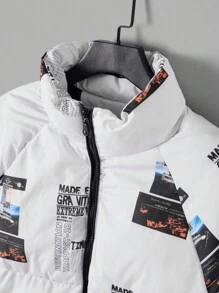 RueChic Men Slogan Graphic Zip Up Puffer Coat - Multicolor - View 3