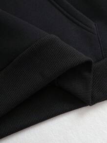 SHEIN EZwear Heart & Slogan Graphic Kangaroo Pocket Drawstring Thermal Hoodie - Black - View 5