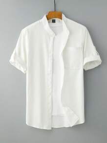 Manfinity Homme Men Roll Tab Sleeve Patched Pocket Shirt Without Tee - White - View 1
