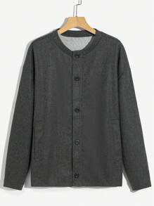 Manfinity Homme Abrigo Suelto Para Hombre Con Cremallera Y Caída De Hombros - Gris - Ver 1