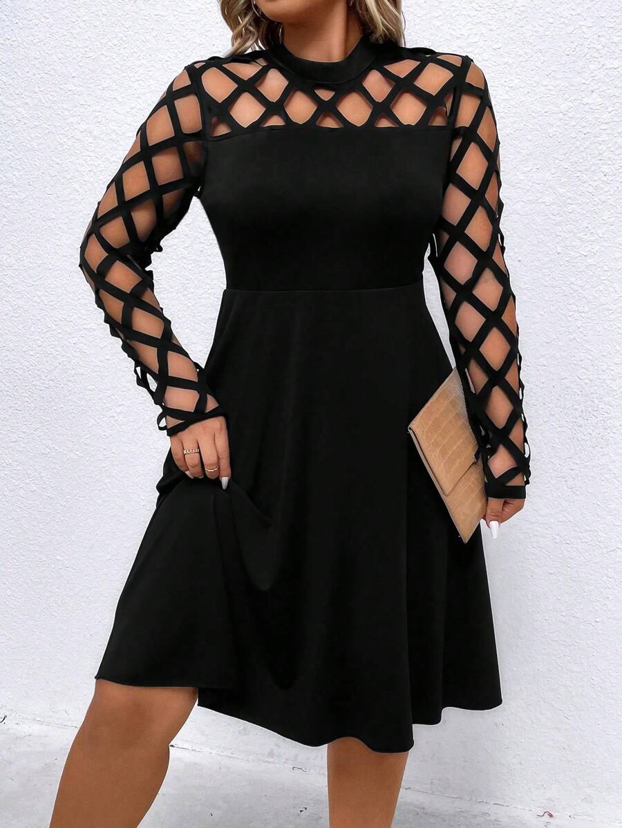 SHEIN Clasi Plus Cut Out Mock Neck Dress - Black - View 1
