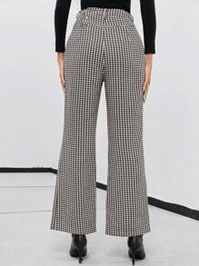 SHEIN Privé Houndstooth Print Slant Pocket Suit Pants - Beige - View 2