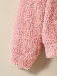 SHEIN 女大童拼接面3D耳朵設計連帽毛絨夾克 - 粉色 - 查看 4