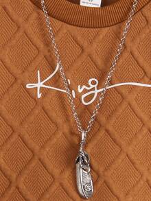 SHEIN Young Boy Letter Graphic Sweatshirt & Sweatpants - Coffee Brown - View 4