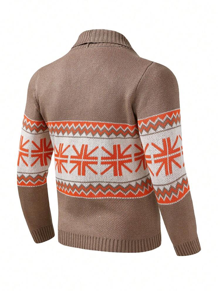 Men Geo Pattern Shawl Collar Cardigan