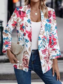 EMERY ROSE Floral Print Open Front Coat - Multicolor - View 3